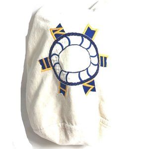 HERMES Marine pattern purse pile bag Shoulder Bag cotton White/blue